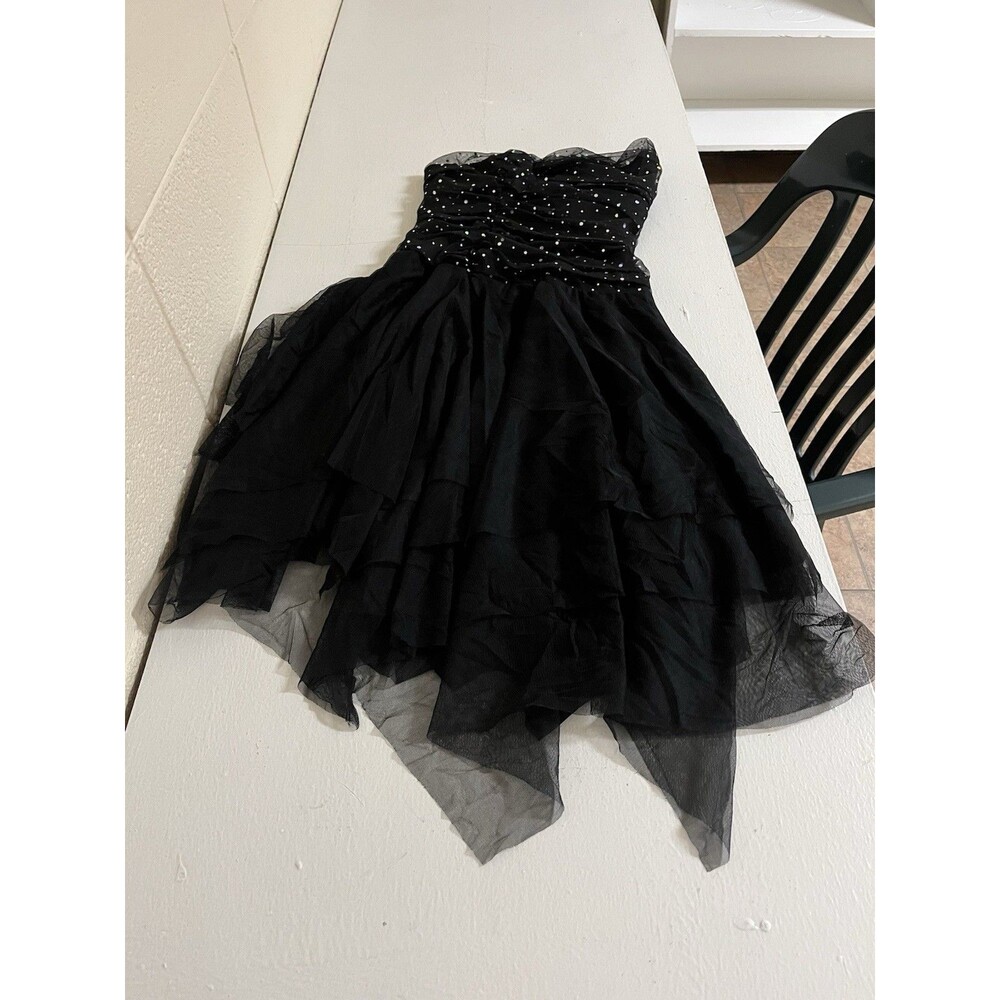 NWT blondie nites Black Sparkly Strapless fit & flare midi dress size 5 Formal